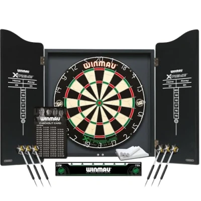 Afbeelding van Winmau Dart Xtreme dartbord Professionele Dartset Kast: Hout Vanaf 12 jaar Complete set van de toonaangevende Engelse fabrikant &quot;Winmau&quot; Sisal in toernooikwaliteit Bord met zwarte houten kast dubbele deuren