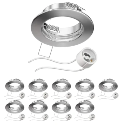 Afbeelding van ledscom.de 10 stuks plafondinbouwframe FERE inbouwframe chroom mat (LED/Halogeen/GU10/MR16/PAR16/50mm) incl. GU10 fitting
