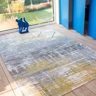 Afbeelding van Vintage vloerkleed Atlantic Streaks 8715 Geel 140x200cm Louis de Poortere