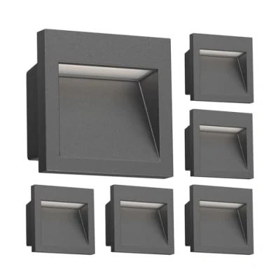 Afbeelding van ledscom.de 6 LED inbouw wandlamp NOLA, downlight voor buiten, IP54, antraciet mat, 90 x 90mm, warm wit