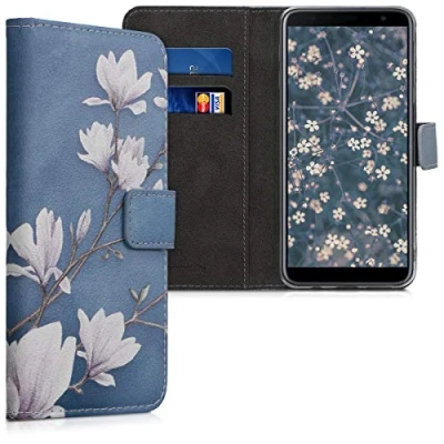 Afbeelding van kwmobile telefoonhoesje compatibel Met Samsung Galaxy J4+ / J4 Plus DUOS hoesje pasjeshouder in taupe/wit/blauwgrijs Magnolia
