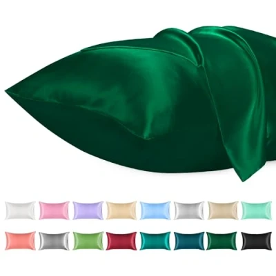 Afbeelding van Lirex 2 Pack Satijnen Kussenslopen, Standaard Formaat Zacht Effen Kleur Microfiber Kussensloop, Envelop Sluiting Kreukvrij Vervagingsbestendig Ademend (40x70 cm, Groen)