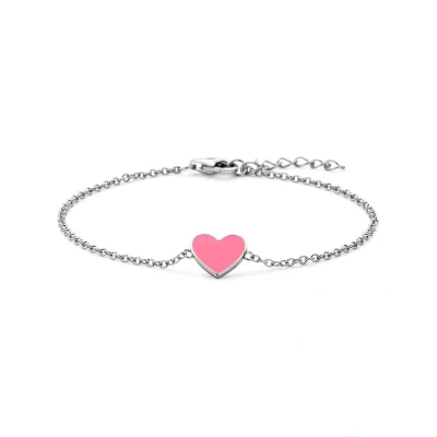 Afbeelding van Zilver Gerhodineerd Armband Hart Roze Emaille 16 + 2 Cm 1338589