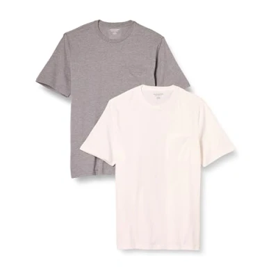 Afbeelding van Amazon Essentials Heren Regular Fit T shirt met korte mouwen en ronde hals, 2 stuks, grijs heather/wit, M