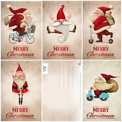 Afbeelding van Edition Colibri 15 grappige kerstkaarten / set met 5 leuke kerstmannen motieven x 3 = ansichtkaarten in A6 formaat (14,8 10,5 cm) retro &amp; vintage 11051 55