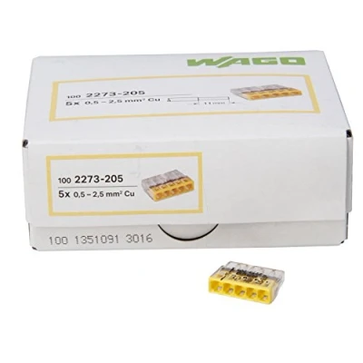 Afbeelding van Kopp 33346423 Wago Compact verbindingsdozenklem 5 draads klem 0,5 2,5 mm² inhoud 100 stuks, transparant/geel