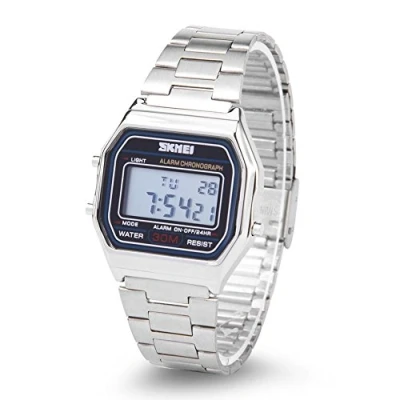 Afbeelding van Elektronisch horloge 3Colors digitaal led achterlicht elektronische klok rechthoek met roestvrijstalen beugel, zilver, armband