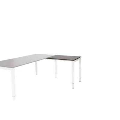 Afbeelding van Domino aanbouwtafel, hoogte instelbaar (62 85cm) met 80x60cm &#039;zwevend&#039; logan eiken 25mm blad en wit (RAL9010) N poot frame