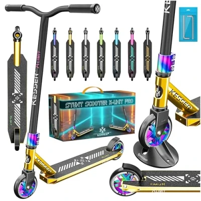 Afbeelding van KESSER® Stuntstep X Limit Pro 360 Step voor Volwassenen en Kinderen Stunt Scooter met 110mm PU Wielen ABEC 9 Funstep Kinderstep Jongens Meisjes, Chroom/Goud