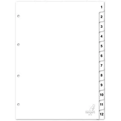 Afbeelding van Kangaro tabbladen A4 PP 120 micron wit 4 gaats 12 delig cijfers W412C
