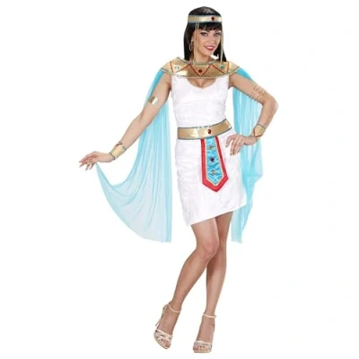 Afbeelding van Widmann Egypte Kostuum Egyptische Koningin Lady Of The Pyramids Vrouw Blauw, Wit / Beige Small Carnavalskleding Verkleedkleding