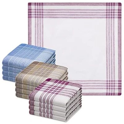 Afbeelding van JEMIDI zakdoeken heren 100% katoen 40 x cm Set van 12 Herbruikbare voor volwassenen In bruin/crème/blauw