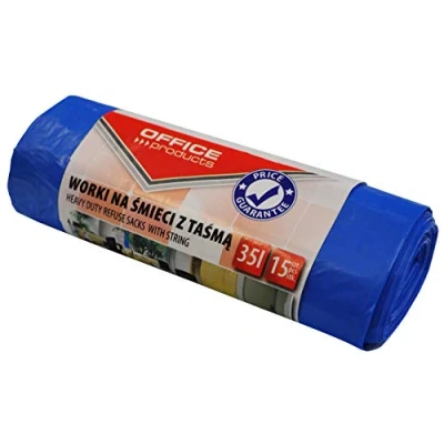 Afbeelding van Office Products 22023318 01 Premium vuilniszakken 35 l 15 stuks met trekkoord LDHD Afvalzakken voor huishoudelijk afval op kantoor Kleur: blauw foliedikte: 17 μm