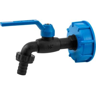 Afbeelding van Bradas Set IBC S60x6 Kraan zwart Nylon 19 mm (3/4&quot;) Buitendraad voor 5/8&quot; Slang + Nippel Adapter Aftappen Tuin Tuinslang Industrie Dier Bouw Water