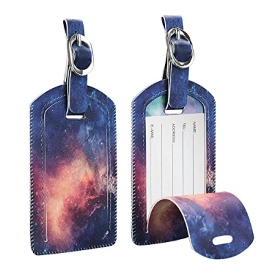 Afbeelding van [2 pack] Fintie bagagelabels, synthetisch leer naam ID labels met privacybescherming aan de achterkant voor reistaskoffer, Galaxy