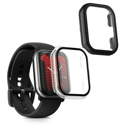Afbeelding van kwmobile 2x cover geschikt voor Amazfit Active (A2211) Fitnesstracker van gehard glas en kunststof frame set transparant / zwart