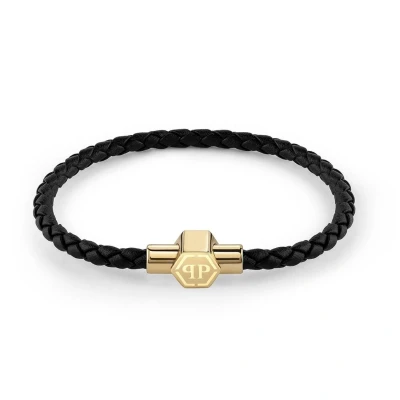 Afbeelding van Philipp Plein Herenarmband leer roestvrij staal PP Logo Enigma