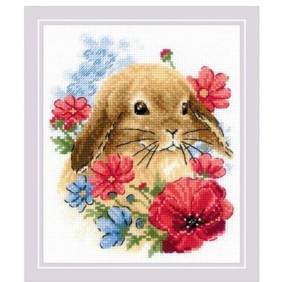Afbeelding van Borduurpakket Riolis Konijntje in bloemen