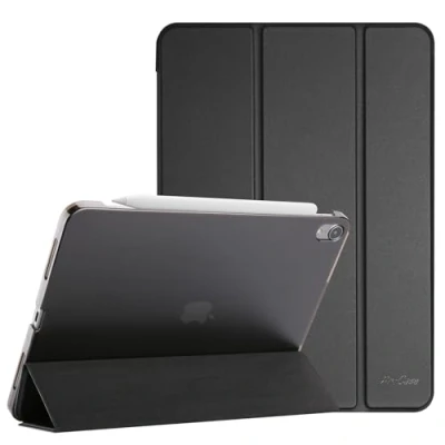 Afbeelding van ProCase Hoes voor iPad Air 4 10,9 Inch 2020, Schokbestendige Hoesje Beschermhoes Smart Folio Cover Case met Doorschijnende Matte Achterkant Zwart
