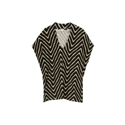 Afbeelding van TOM Tailor MIT Vausschnitt Tshirt print, Dames, Maat: XS, Black zig zag design