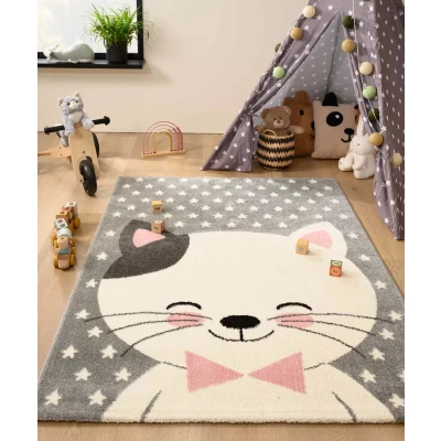 Afbeelding van Vloerkleed Kinderkamer Kat Adventures Grijs/roze 120x170 Cm