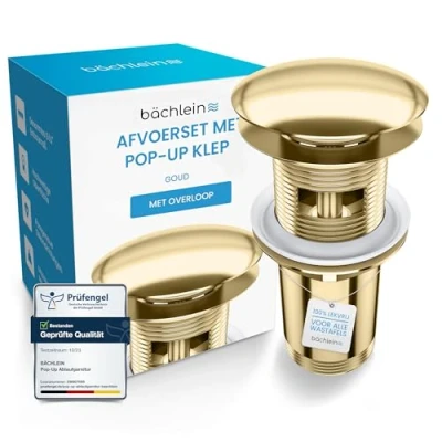 Afbeelding van Bächlein universele afvoerset met overloop voor wastafel [goud] pop up ventiel afvoerventiel messing montage handleiding