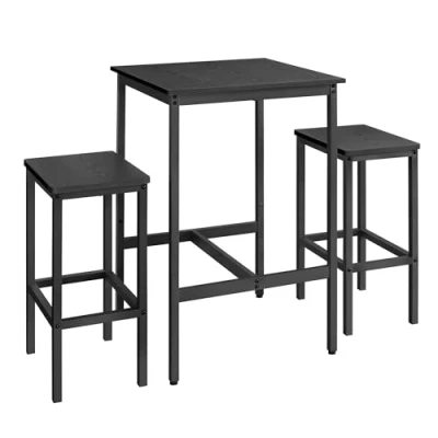 Afbeelding van VASAGLE Bartafel met barkrukset, eettafel 2 stoelen, keukentafel klein, barstoelen, voor eetkamer, keuken, ebbenhoutzwart inktzwart LBT017B56
