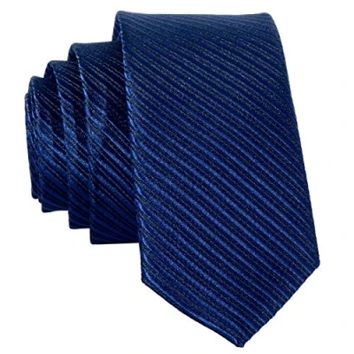 Afbeelding van DonDon smalle marineblauwe stropdas 5 cm gestreept donkerblauw navyblauw handgemaakt