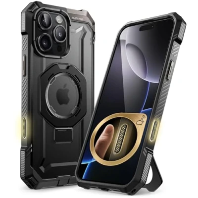 Afbeelding van SUPCASE Hoesje voor iPhone 16 Pro met Opvouwbare Ringsteun (Unicorn Beetle Grip) [MagSafe Compatibel] [Militaire Valbescherming] Robuust Magnetisch Pro, Zwart