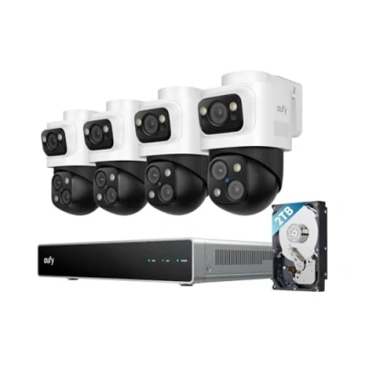 Afbeelding van eufy PoE NVR beveiligingssysteem S4 Max, 4 pack 16MP Triple Lens Bullet PTZ camera&#039;s, 360 pan/tilt, 8x automatische zoom, AI autoframing en tracking, gratis slimme videozoekfunctie,