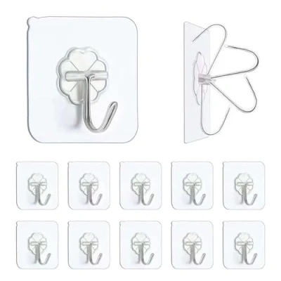 Afbeelding van WUERKIYA LOGOGO Zelfklevende Haakstick 60 stuks Antislip Traceless Sticky Hooks Heavy Duty voor Deur, Keuken, Badkamer, Kantoor, Naadloze Haken, Transparant, Waterdicht en Oliebestendig