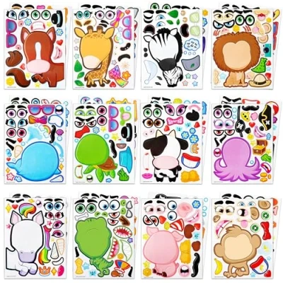 Afbeelding van JOYIN 24 stuks 23 x 15 cm maak een gezichtsstickers voor kinderen, je eigen stickers, mix en match met safari&#039;s zeeboerderij dinosaurusdieren, feestgunsten kinderambachten, goodie bags