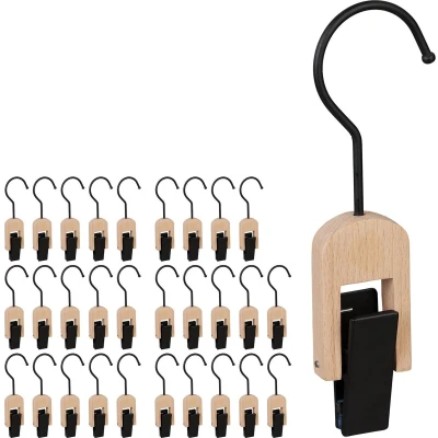 Afbeelding van Relaxdays 30x klemhaken accessoiresklem klemkleerhaak hout &amp; ijzer