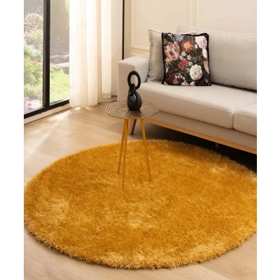 Afbeelding van Rond Hoogpolig Vloerkleed Velvet Posh Goud 120 Cm