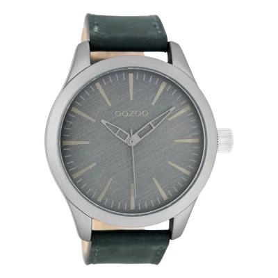 Afbeelding van OOZOO Timepieces Grijze horloge met blauwe leren band C7426