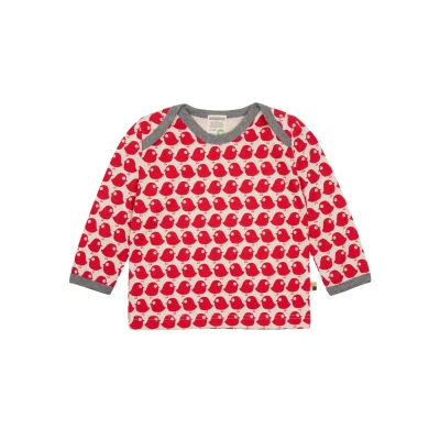Afbeelding van loud + proud Uniseks baby lange mouwen met vogelprint, GOTS gecertificeerd T shirt, tomaat, 62/68 cm