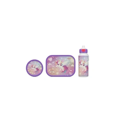Afbeelding van Mepal lunchset (pop up fles, lunchbox &amp; fruitbox) Campus 400 + 750 300 ml Broodtrommel en Drinkbeker voor kinderen Bento box Pop drinkfles Unicorn Glow