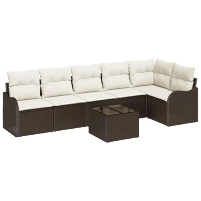 Afbeelding van vidaXL 6 delige Tuin Sofa Set met Kussens Grijs Poly Rattan, 2 zits Opslag &amp; Bruin Rattan