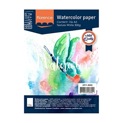 Afbeelding van Aquarelpapier Intens White A5 300 grams Lichte Structuur Texture Florence 20 vellen