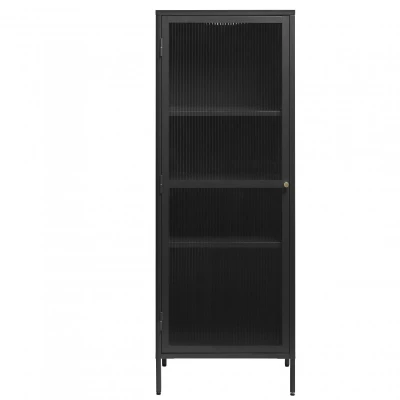 Afbeelding van Nordic Home Olan glazen wandkast 160 cm zwart Metaal