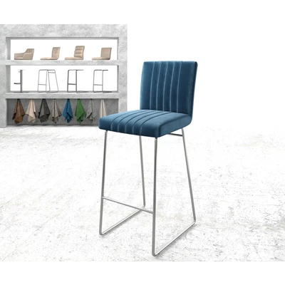 Afbeelding van Barstoel Luiga Flex sledeframe roestvrij staal fluweel blauw