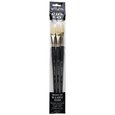 Afbeelding van Winsor &amp; Newton 5690660 Azanta penseel gemaakt van hoogwaardig natuurlijk varkenshaar voor olieverf, alkydverf en acrylverf Set 3 penselen,