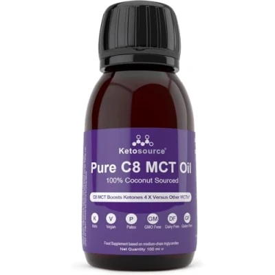 Afbeelding van Premium Pure C8 MCT olie Verhoogt ketonen 3x meer dan andere MCT&#039;s Hoogste zuiverheid beschikbaar 99,8% Paleo en veganistisch Gluten zuivelvrij BPA vrije plastic fles van 100 ml Ketosource®