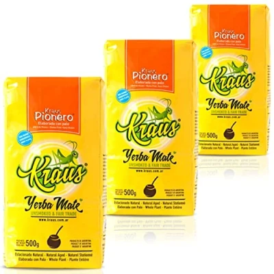 Afbeelding van Kraus Yerba Mate Thee Pionero Suave 1.5kg (500g x 3) + Gift Sample (40g):Rijk aan antioxidanten en vitamines, versnelt de stofwisseling, suikervrij Argentinië