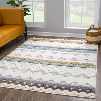 Afbeelding van Vloerkleed Focus Hoogpolig Fluffy Scandinavisch Multi 80x150 cm Rechthoek Polypropyleen Tapijtenloods