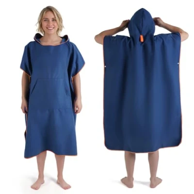 Afbeelding van Badponcho voor dames en heren, poncho handdoek, microvezel surf poncho, badponcho, van microvezel, ook als omkleedhulp strand (Large)