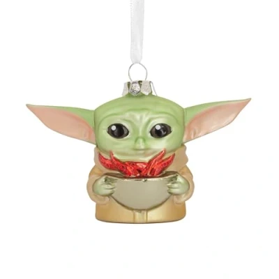 Afbeelding van Hallmark Grogu glazen ornament, Star Wars boomdecoratie, The Mandalorian, hangende kerstversiering, cadeaus voor Kerstmis