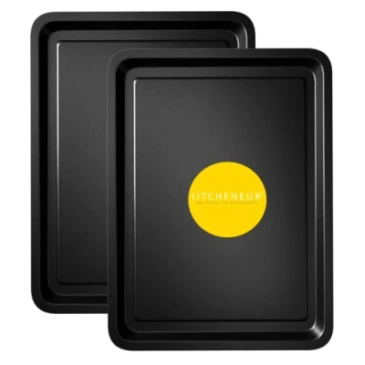 Afbeelding van 2 pack Essentials bakplaat set 32cm gemakkelijk te reinigen bakplaat/pan, non stick blik, multi ovenschalen vaatwasmachinebestendig en schoon maken van KITCHENEUR® …