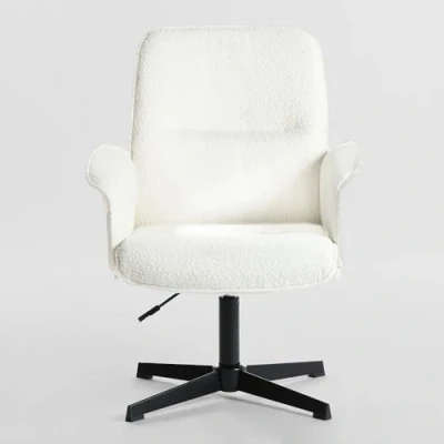 Afbeelding van MEUBLE COSY Bureaustoelen, draaibare Bureaustoel in hoogte verstelbaar Kapstoel boucléstof voor studeerkamer, wit, 63x66x83 94cm