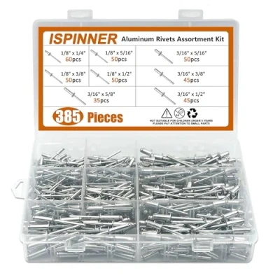 Afbeelding van ISPINNER 385 stks 8 Maten Aluminium Blind Klinknagels, Pop Klinknagels Assortiment Kit (Zilver)